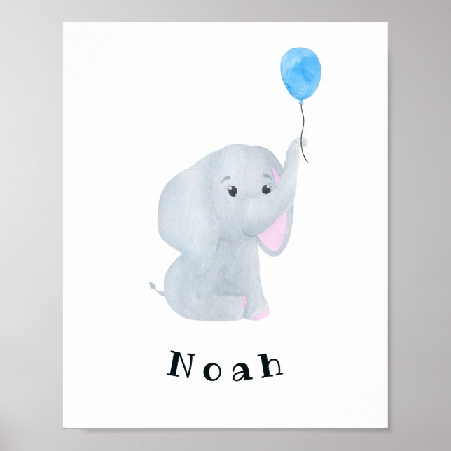 Affiche Baby Boy Elephant Nursery Wall Art personnalisable (Devant)