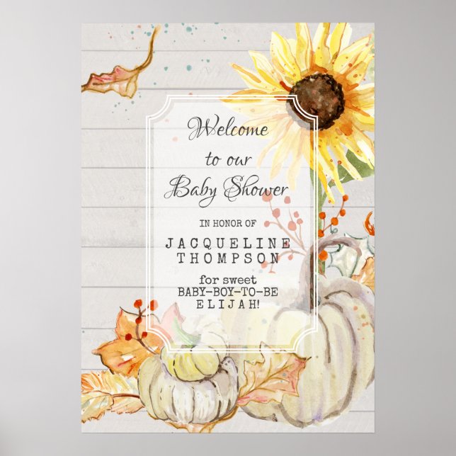 Affiche Baby Boy Shower Welcome Fall Citrouille Sunflower  (Devant)