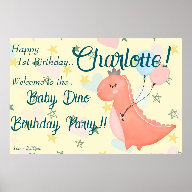 Affiche Baby Dino fête d'anniversaire (Devant)