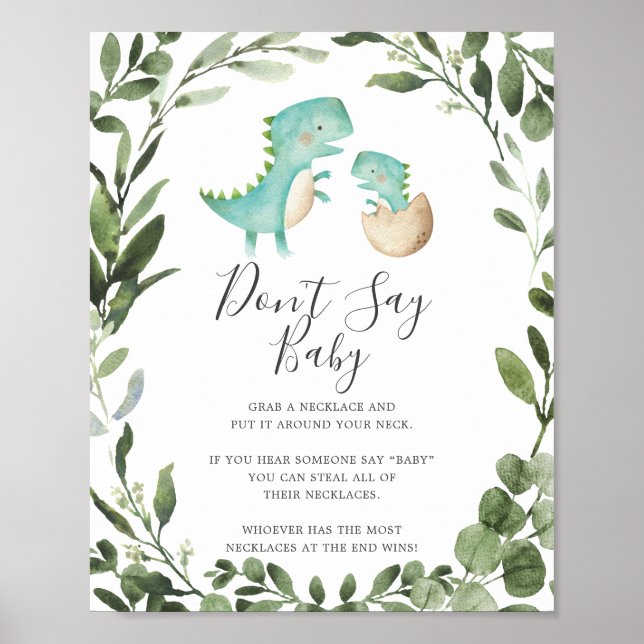 Affiche Baby Dinosaur Baby shower Ne pas dire Baby Sign (Devant)