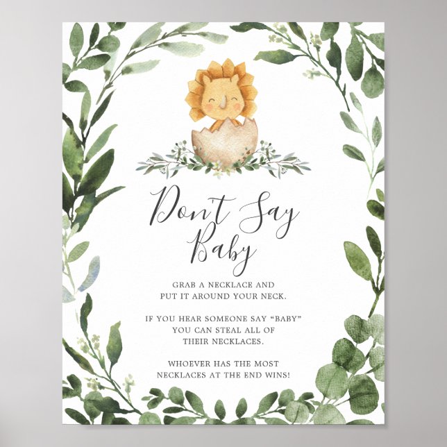Affiche Baby Dinosaur Baby shower Ne pas dire Baby Sign (Devant)