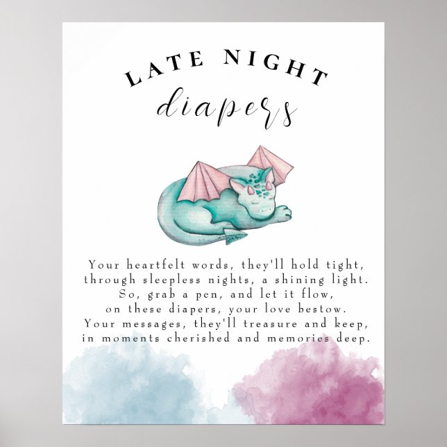 Affiche Baby Dragon Baby shower Late Night Diapers Jeu (Devant)