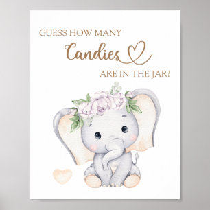 Affiche Baby Elephant Baby shower Devine Combien