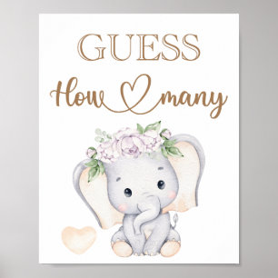 Affiche Baby Elephant Baby shower Devine Combien