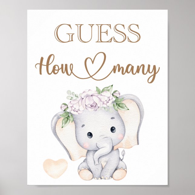 Affiche Baby Elephant Baby shower Devine Combien (Devant)