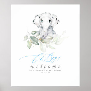 Affiche Baby Elephant Baby shower Oh Boy Welcome