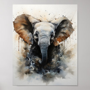 Affiche Baby Elephant Courir Beau Animal Sauvage