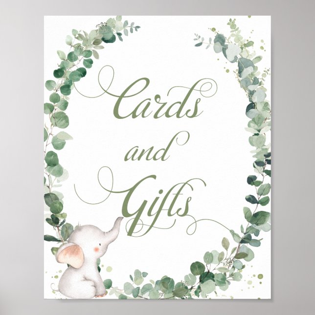 Affiche Baby Elephant Green Cards et Cadeaux de douche (Devant)