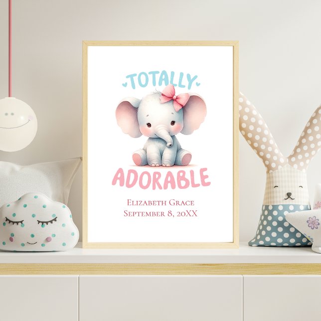 Affiche Baby Elephant rose bébé fille crèche murale art (Personalized Baby Elephant Nursery Wall Art Baby Girl. Baby Shower or New Baby Gift)