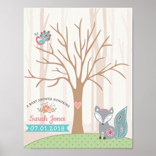 Affiche Baby Fox Baby shower Thumbprint Guestbook (Devant)