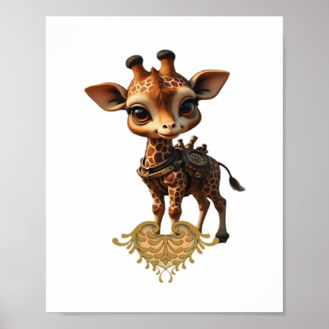 Affiche Baby girafe dans style cartoon steampunk T-shirt c (Devant)