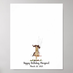 Affiche Baby Girl Birthday Fingerprint Guestbook