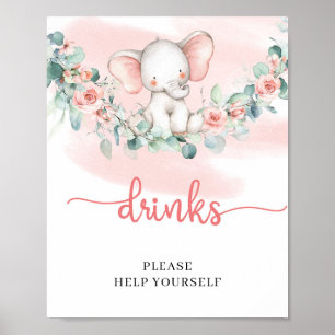 Affiche Baby Girl Elephant eucalyptus boisson panneau de t