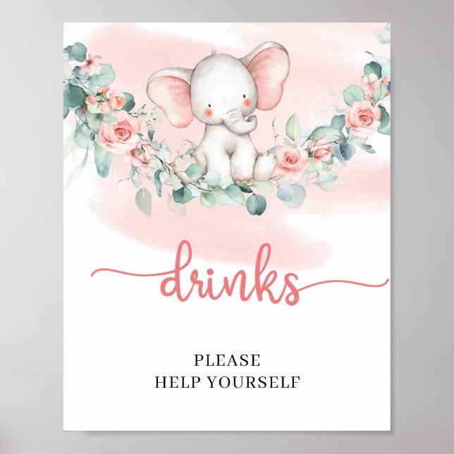 Affiche Baby Girl Elephant eucalyptus boisson panneau de t (Devant)