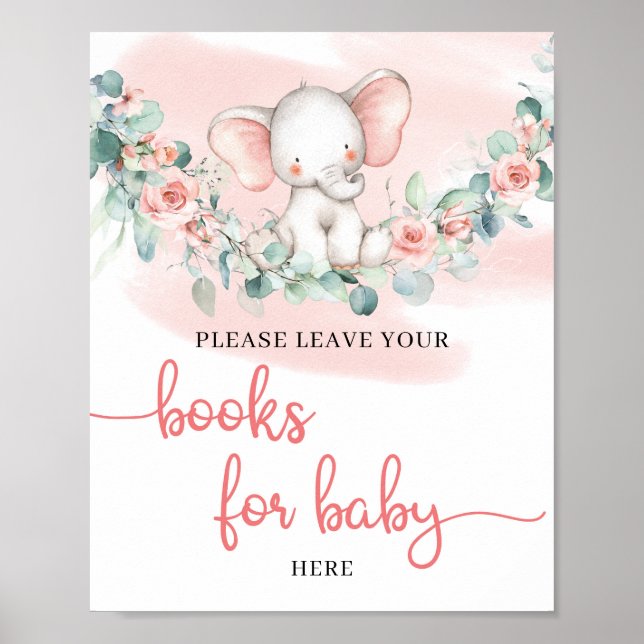 Affiche Baby Girl Elephant eucalyptus livres pour bébé (Devant)