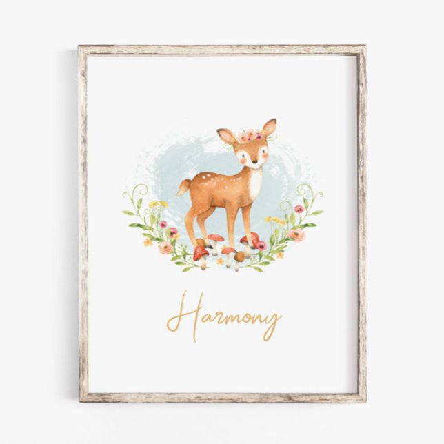 Affiche Baby Girl Name Deer Nursery Aquarelle Animal (Créateur téléchargé)