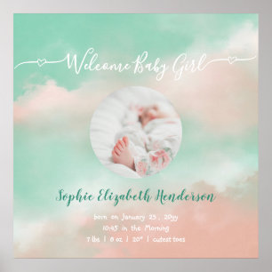 Affiche Baby Girl Name Script Birth Stats Nouveau-né Photo