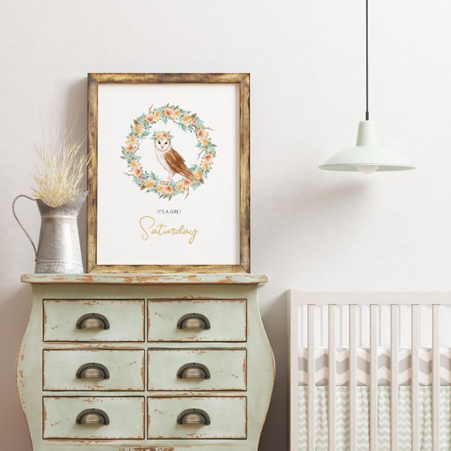 Affiche Baby Girl Nom de la douche Owl Woodland Nursery (Créateur téléchargé)