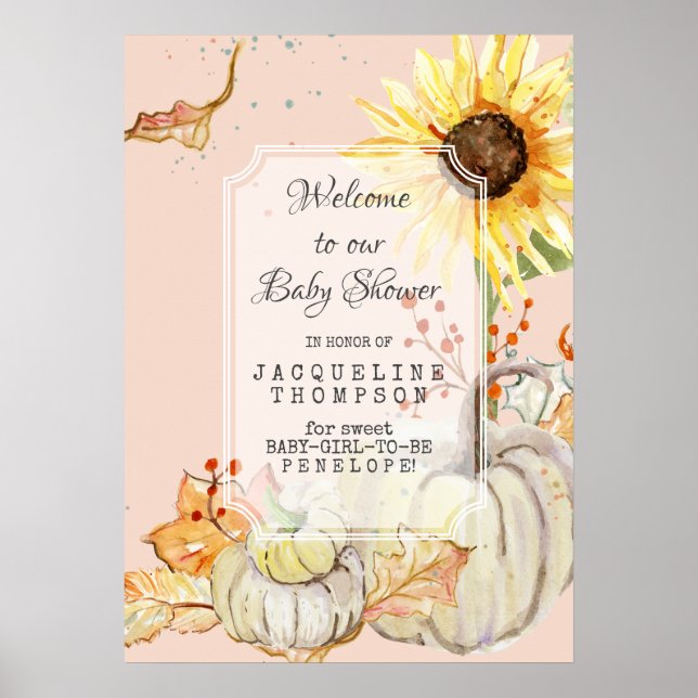 Affiche Baby GIRL Shower Welcome Pumpkin N Sunflower Blush (Devant)