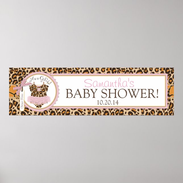 Affiche Baby Girl Tutu Cheetah Imprimer Baby shower banniè (Devant)