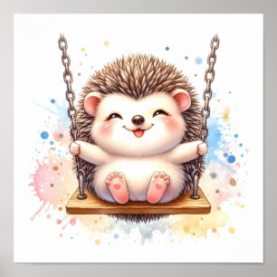Affiche Baby Hedgehog Nursery Aquarelle Bois Animal