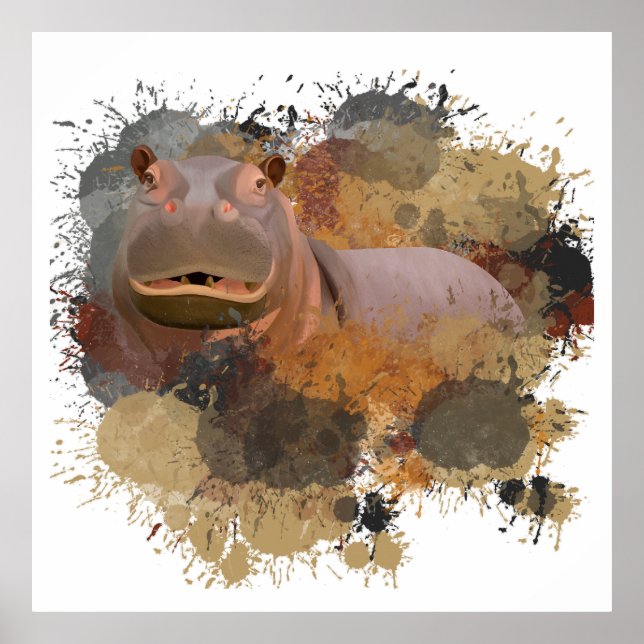 Affiche Baby Hippo Abstrait Paint Splatter Faune (Devant)