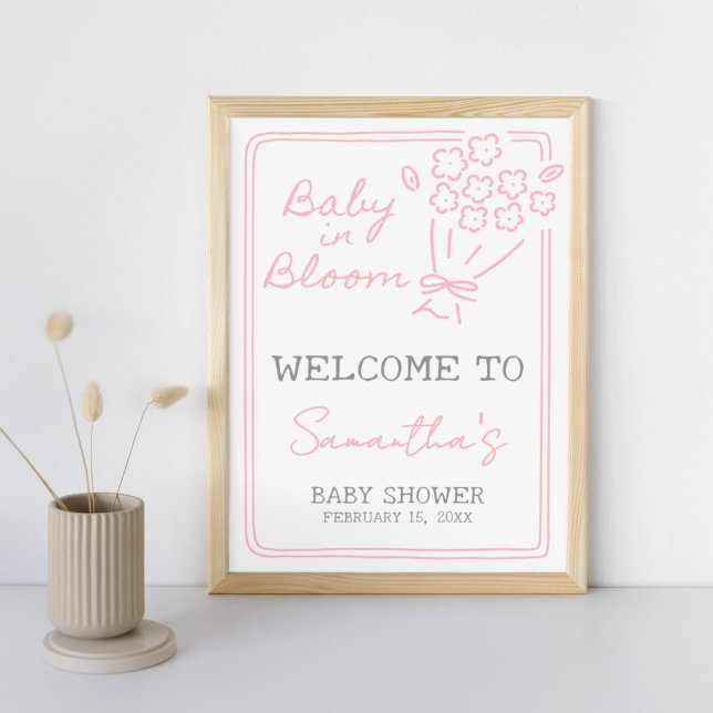 Affiche Baby In Bloom Baby Shower Welcome Sign (Hand Drawn Baby in Bloom Baby Shower Sign)