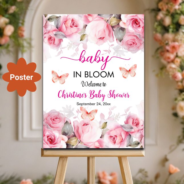 Affiche Baby in Bloom Blush Baby shower Rose Bienvenue (Créateur téléchargé)