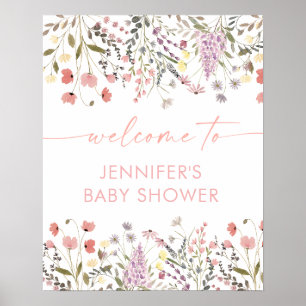 Affiche Baby In Bloom Boho Fleur sauvage Baby shower Bienv