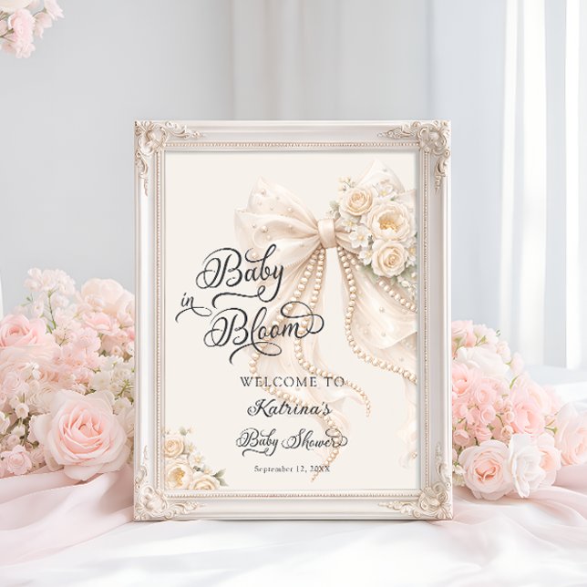 Affiche Baby in Bloom Bow Floral Baby Shower Welcome (Créateur téléchargé)