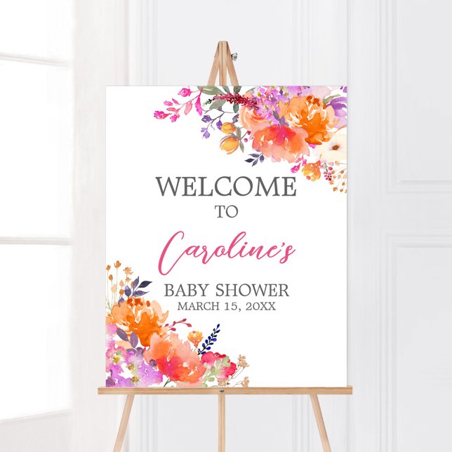 Affiche Baby in Bloom Bright Floral Baby shower Welcome (Baby in Bloom Baby Shower Welcome Sign)