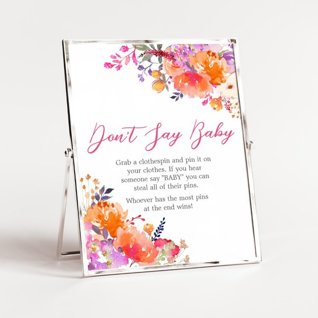 Affiche Baby in Bloom Bright Floral Ne pas dire Baby (Baby in Bloom Baby Shower Don't Say Baby Sign)