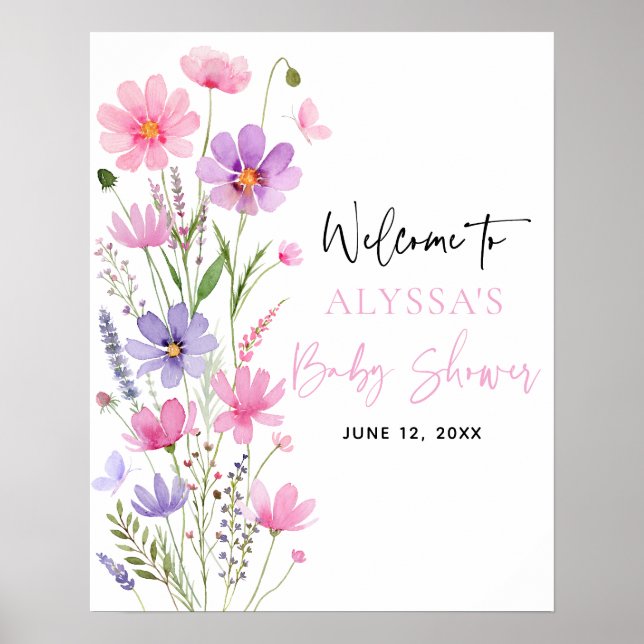 Affiche Baby in Bloom Fleur sauvage Baby shower Bienvenue (Devant)