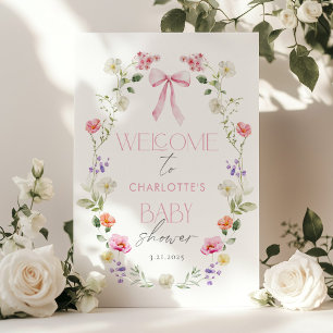 Affiche Baby in Bloom Fleur sauvage Bow Baby shower Bienve