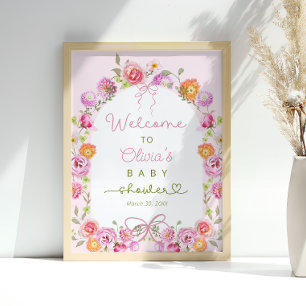 Affiche Baby in Bloom Fleur sauvage Bow Baby shower Bienve