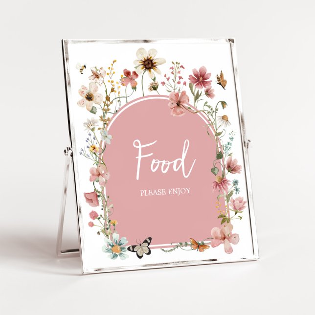 Affiche Baby in Bloom Fleur sauvage Food (Muted Pink Spring Flowers Baby Shower Food Sign)