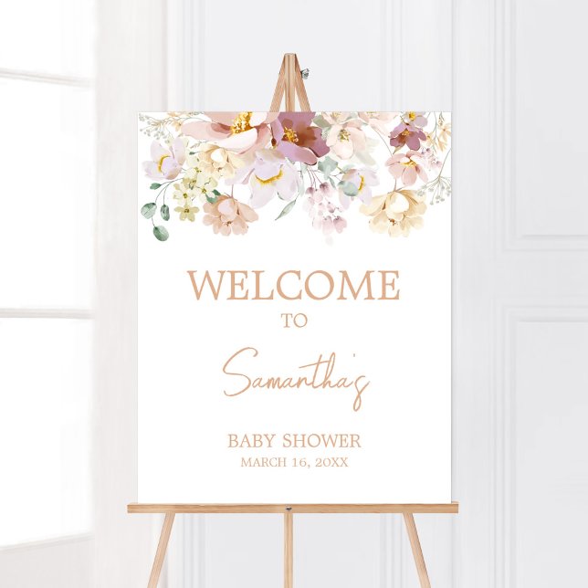 Affiche Baby in Bloom Florals Baby shower Bienvenue (Spring Wildflower Baby Shower Welcome Sign)