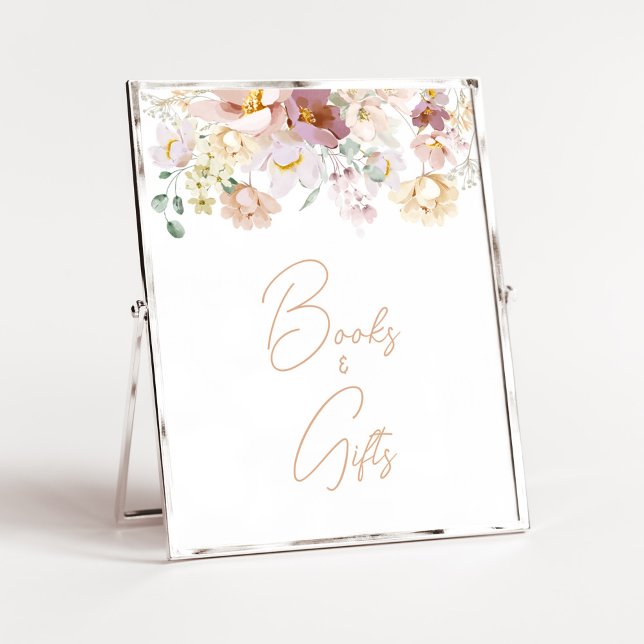 Affiche Baby in Bloom Florals Baby showers Livres et cadea (Spring Wildflower Baby Shower Books and Gifts Sign)