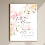 Affiche Baby In Bloom Rose Bow Baby shower Bienvenue<br><div class="desc">Fêtez l'arrivée joyeuse d'une petite fille avec notre affiche de bienvenue "Baby in Bloom" sur le baby shower. Cette charmante planche présente des fleurs d'aquarelle délicates et douces,  rose pastel,  dans des tons roses et un arc rose magnifiquement illustré.</div>