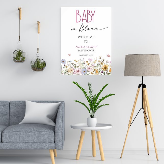 Affiche Baby in Bloom Watercolor Fleur sauvage Bienvenue (Créateur téléchargé)