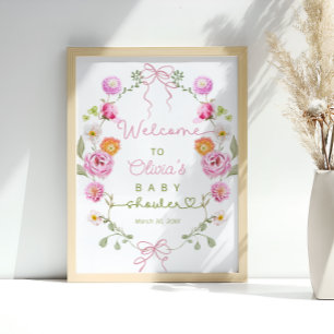 Affiche Baby in Floral Bow Baby shower Bienvenue