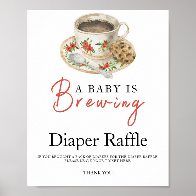 Affiche Baby is brewing coffee baby shower diaper raffle  (Devant)