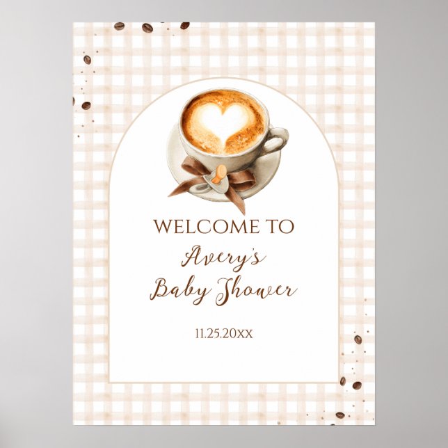 Affiche Baby is Brewing Coffee Bean Theme Baby Shower (Devant)