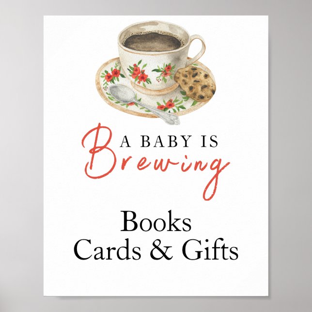 Affiche Baby is brewing coffee Cards and gifts baby shower (Devant)