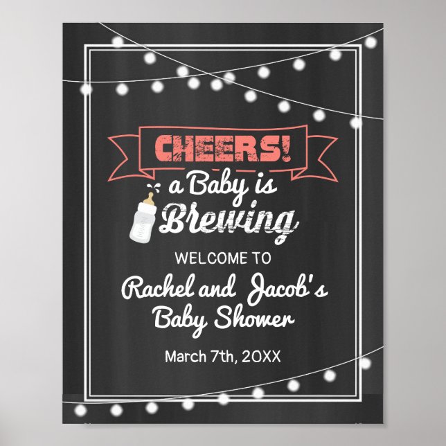 Affiche Baby is Brewing Coral & Chalkboard Welcome Shower (Devant)