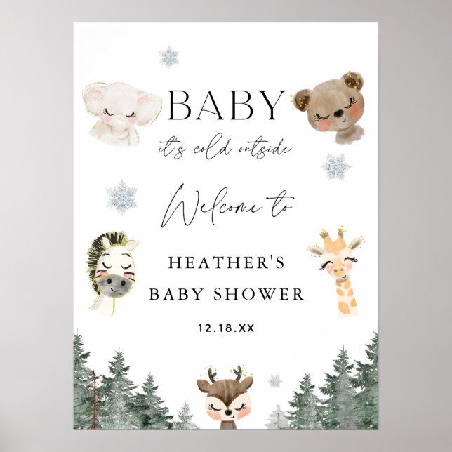 Affiche Baby It's Cold Outside Winter Baby shower Bienvenu (Devant)