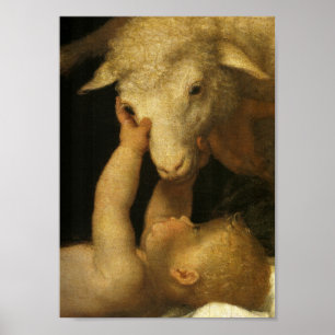 Affiche Baby Jesus Touches Lamb