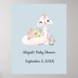 Affiche Baby Llama avec Fleurs Blanc et Bleu Baby Boy