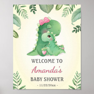 Affiche Baby Momma Dinosaures rose Baby Girl Douche Bienve