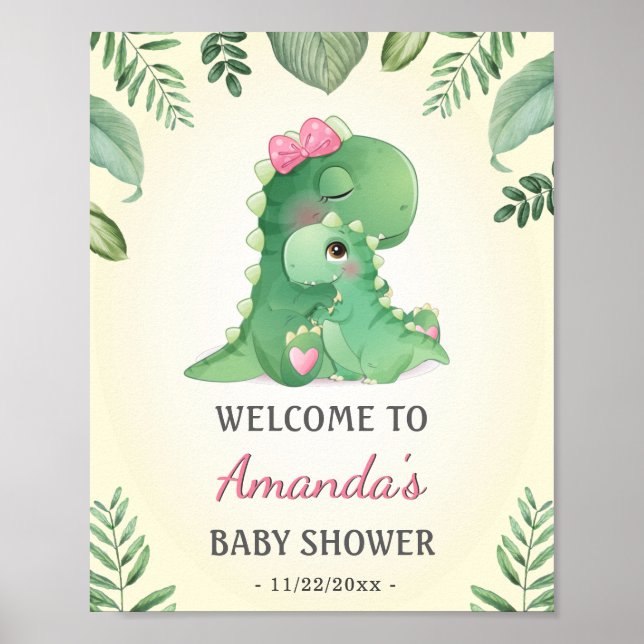 Affiche Baby Momma Dinosaures rose Baby Girl Douche Bienve (Devant)